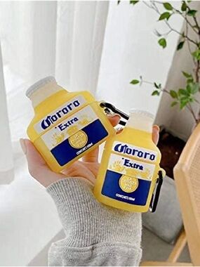 Corona Extra Yellow Bottle Silicone Keychain AirPod Case